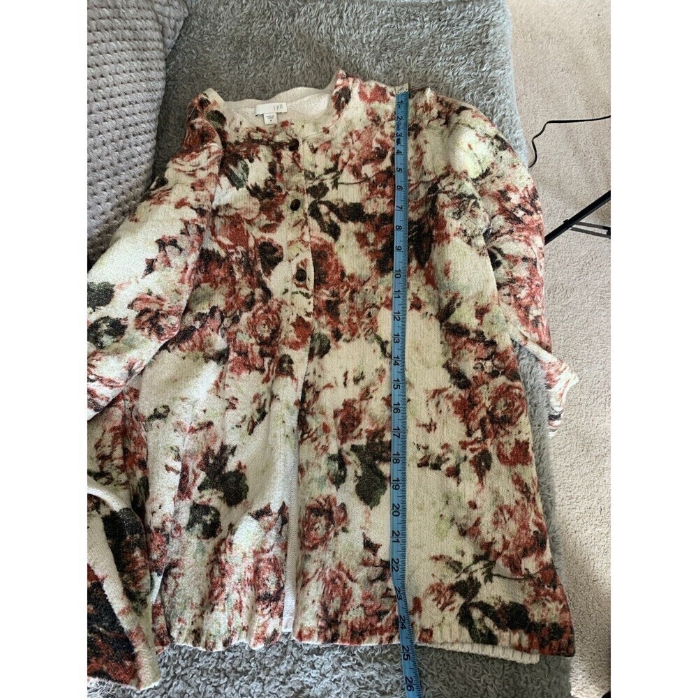 J.Jill Red Floral Cream Cardigan Sweater Womens Size M - Picture 6 of 6